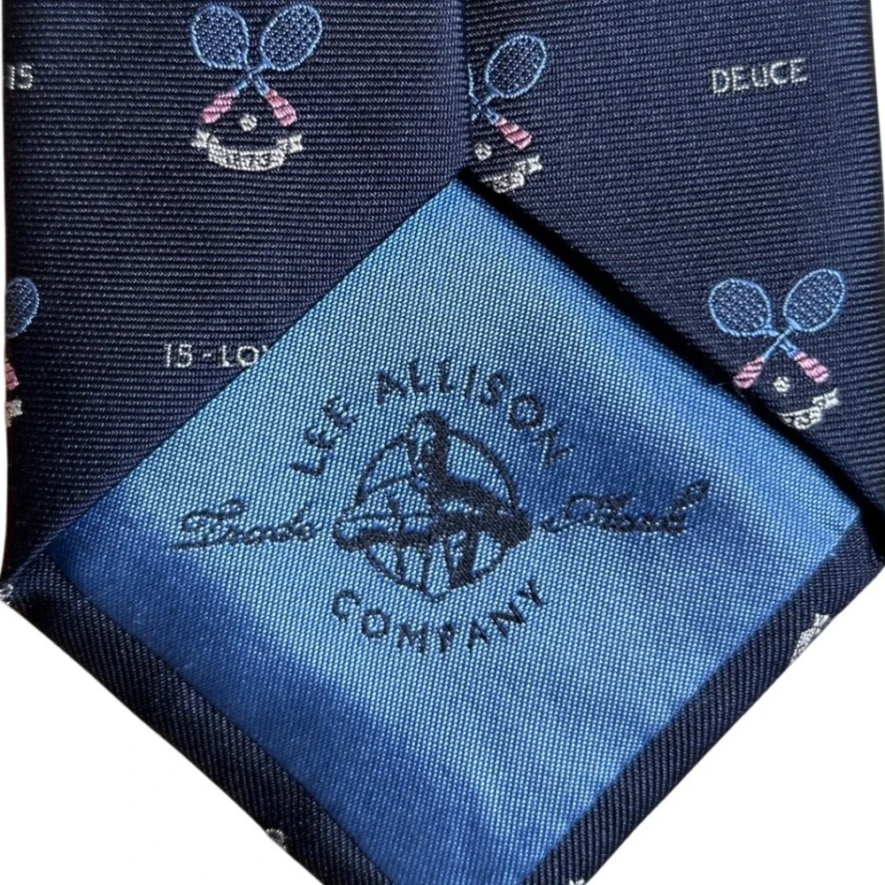 Lee Allison Novelty Necktie Navy Blue Tennis Rackets Sporting‎ Score Points